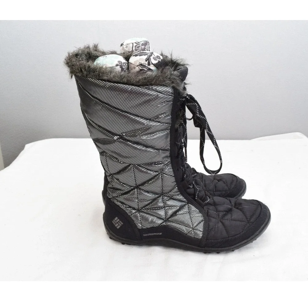 Columbia Minx Mid II Omni-Heat Boots 8.5 Black Silver Waterproof Women Winter